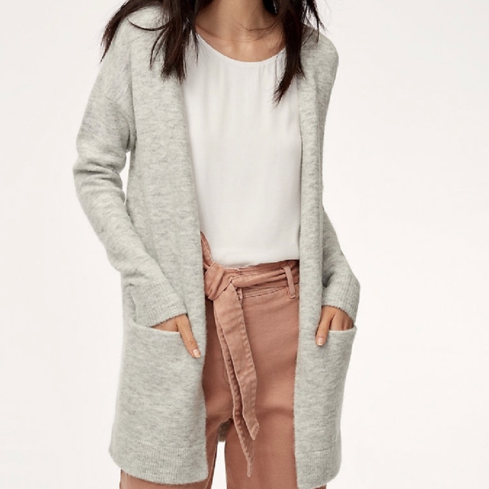 Aritzia Babaton Marston Open Front Wool blend sweater in LIGHT GREY XXS